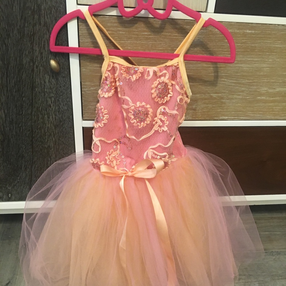 Dance pink and peach orange tulle unitard
